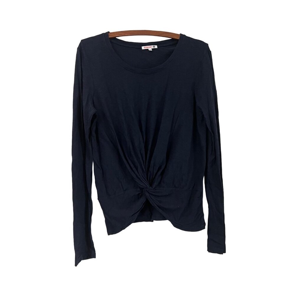 Sundry Navy Blue Pima Cotton Knot Front Long Sleeve Shirt Size Medium USA